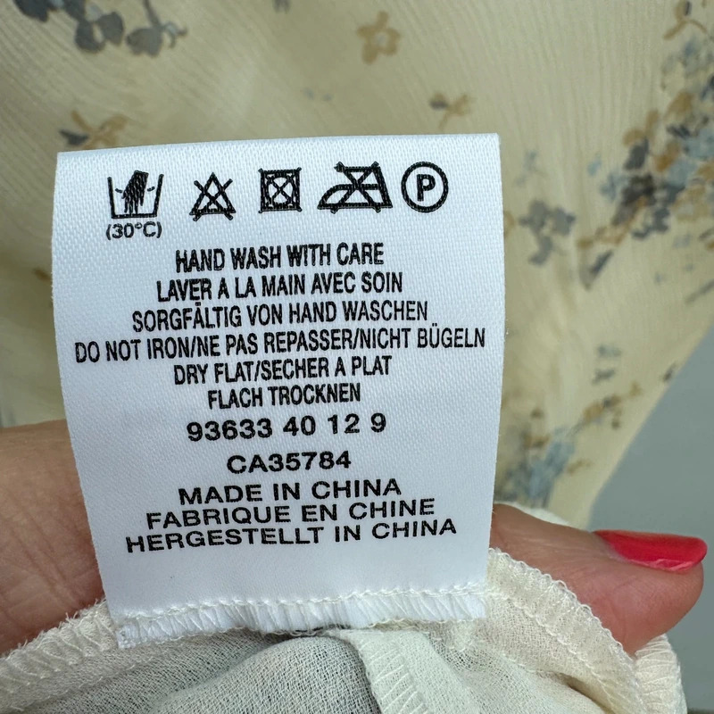 Planet Silk Midi Dress + Sheer Blouse Set | UK 12/S | Cream Blue Floral 100% Silk - Image 10