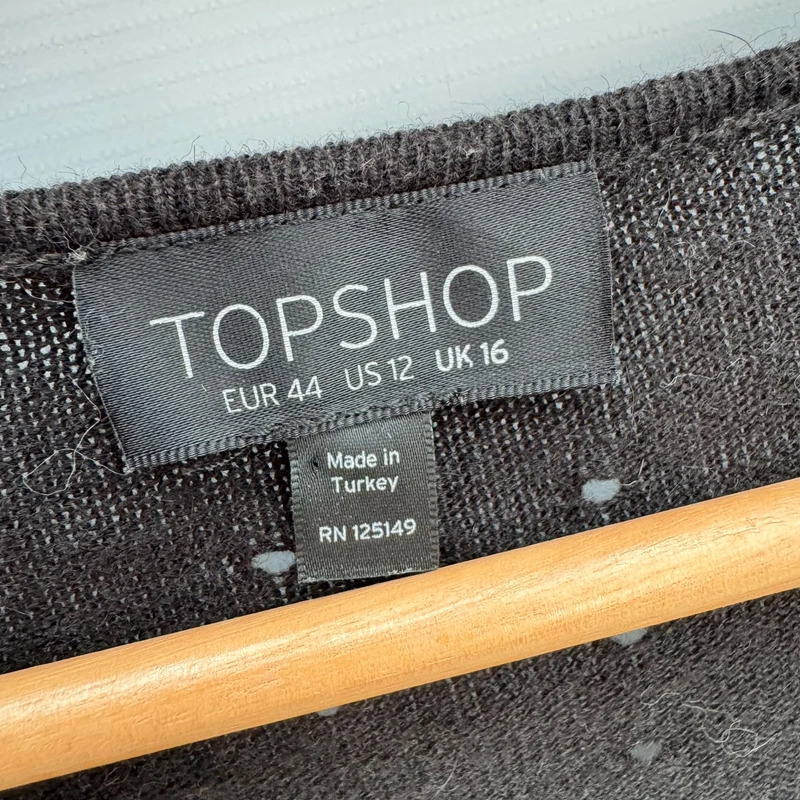 Topshop Black Fine Knit Cardigan UK 16 Open Front Angora Blend Long Sleeve - Image 2