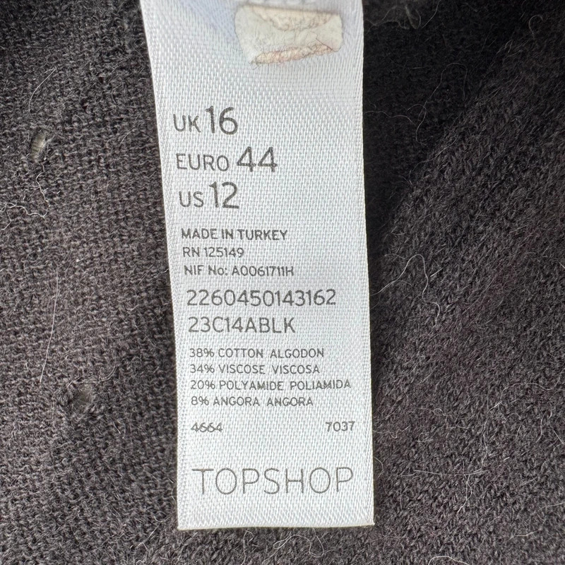 Topshop Black Fine Knit Cardigan UK 16 Open Front Angora Blend Long Sleeve - Image 7