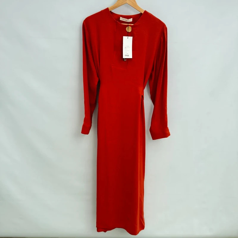 Touche Brick Red Tencel Midi Dress EU 40 UK 12 Button Detail Tie Waist Cuff Hole BNWT