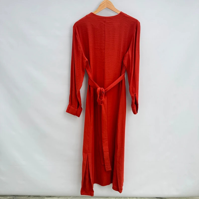 Touche Brick Red Tencel Midi Dress EU 40 UK 12 Button Detail Tie Waist Cuff Hole BNWT - Image 2