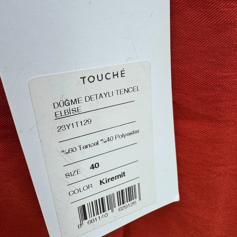 Touche Brick Red Tencel Midi Dress EU 40 UK 12 Button Detail Tie Waist Cuff Hole BNWT - Image 5