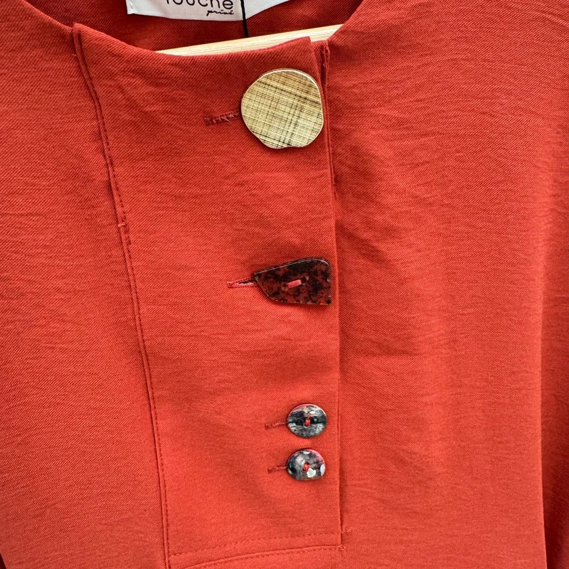 Touche Brick Red Tencel Midi Dress EU 40 UK 12 Button Detail Tie Waist Cuff Hole BNWT - Image 7