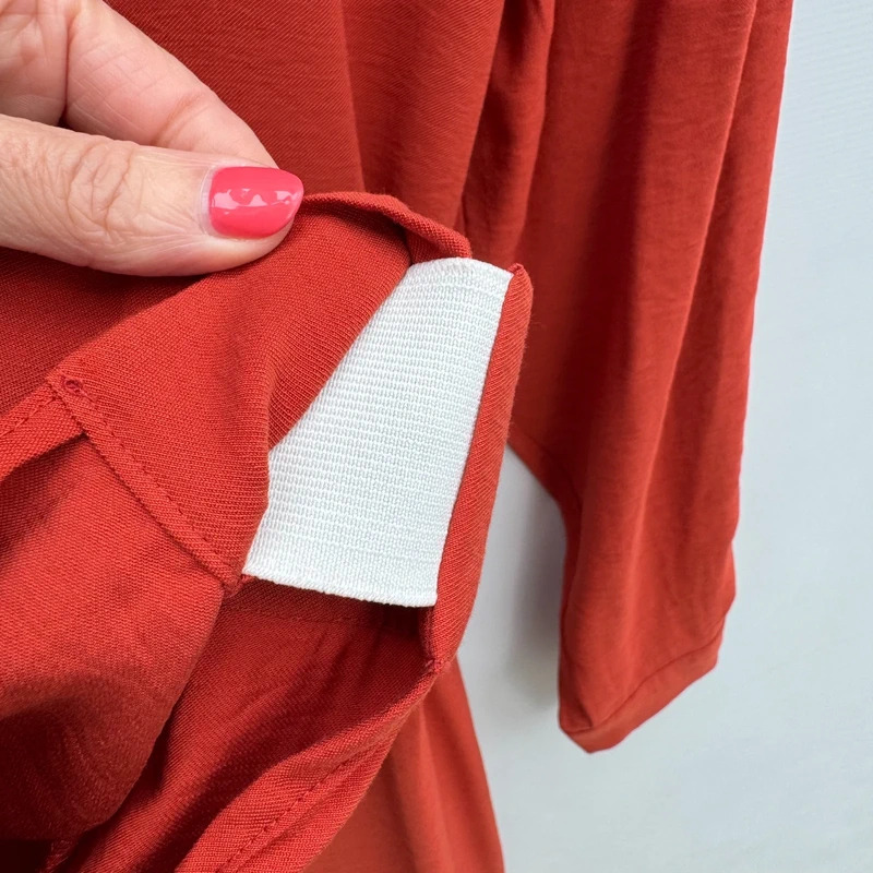 Touche Brick Red Tencel Midi Dress EU 40 UK 12 Button Detail Tie Waist Cuff Hole BNWT - Image 10