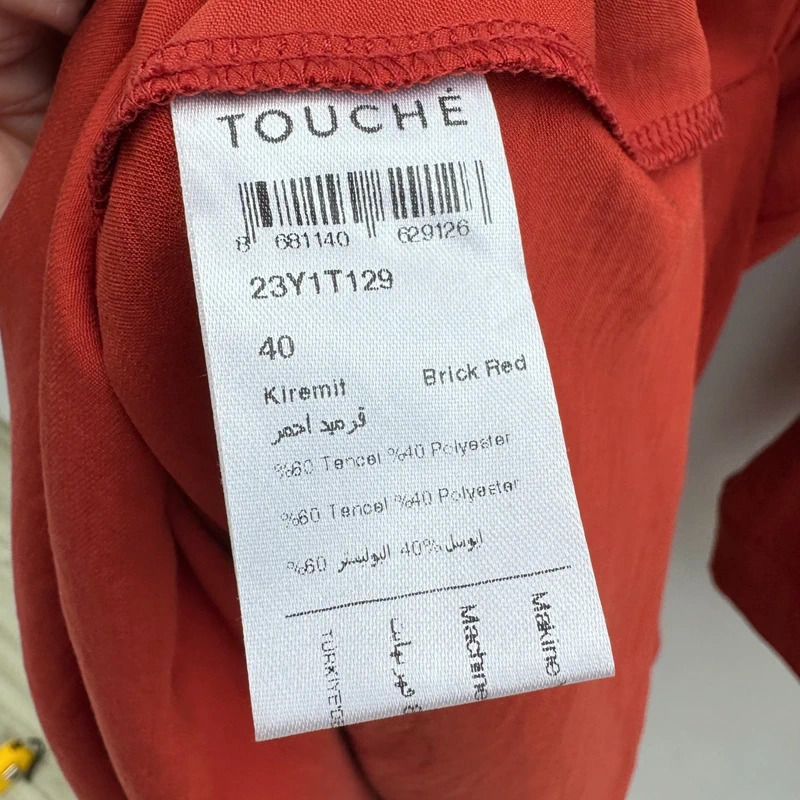Touche Brick Red Tencel Midi Dress EU 40 UK 12 Button Detail Tie Waist Cuff Hole BNWT - Image 12