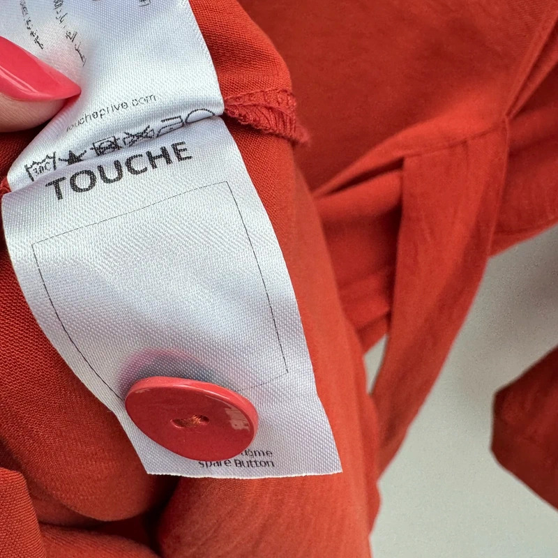 Touche Brick Red Tencel Midi Dress EU 40 UK 12 Button Detail Tie Waist Cuff Hole BNWT - Image 13