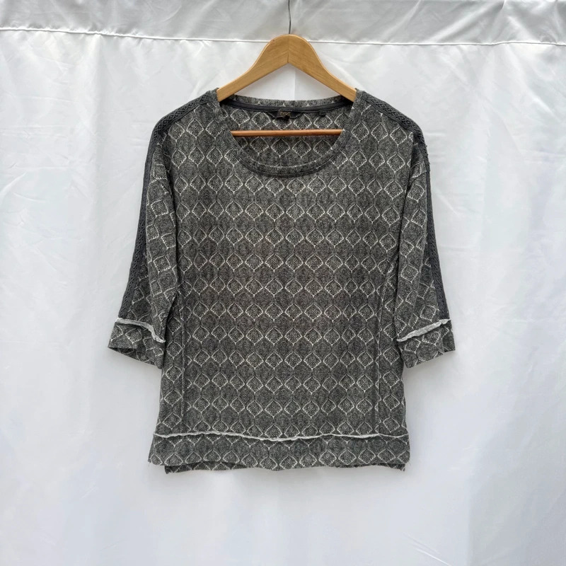 Next Grey Marl Boho Burnout Sweatshirt Crochet Trim Oversized Top UK10