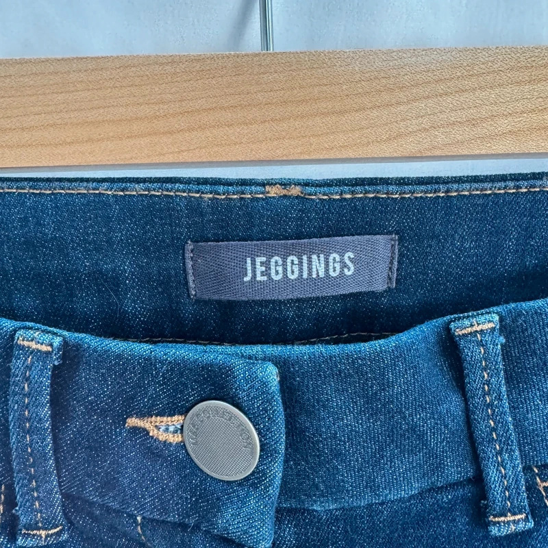 M&S Indigo Jeggings UK 12 Mid Rise Distressed Stretch Denim Ankle Length - Image 2