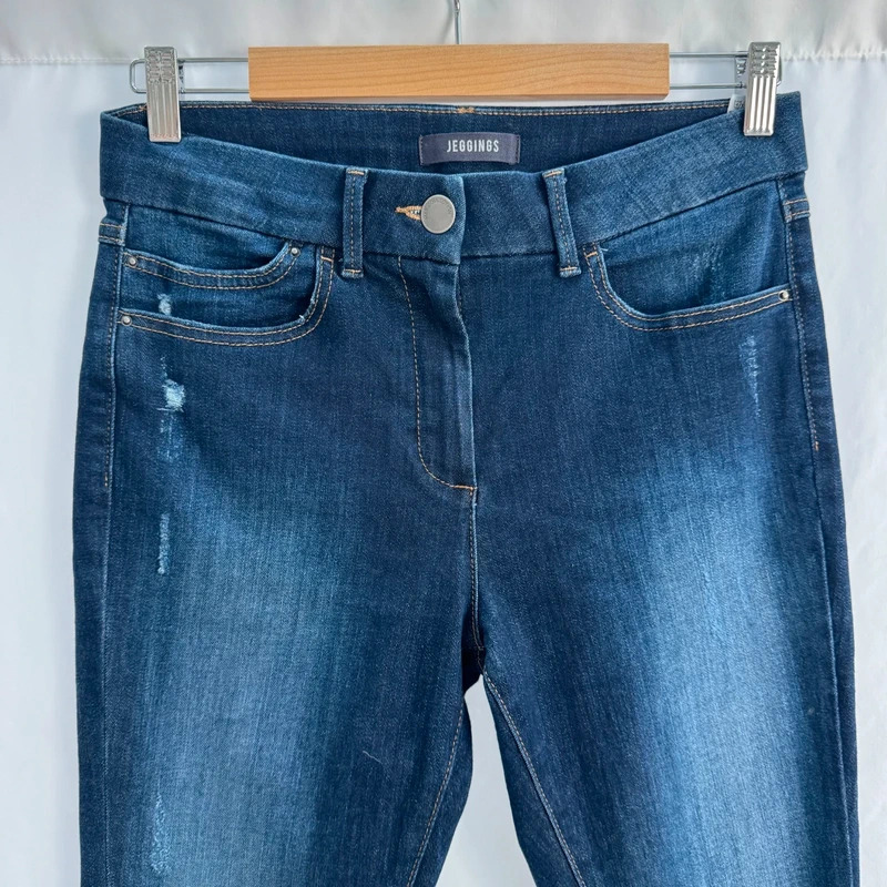 M&S Indigo Jeggings UK 12 Mid Rise Distressed Stretch Denim Ankle Length - Image 3