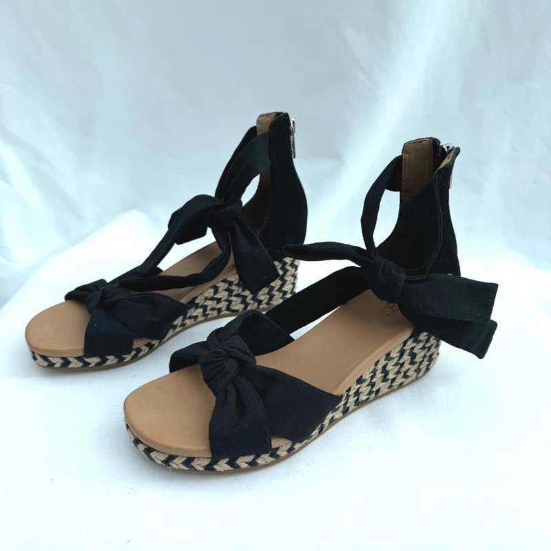 UGG Yarrow Black Canvas Espadrille Wedge Sandals UK5 EU38 Zip Back S/N1119992