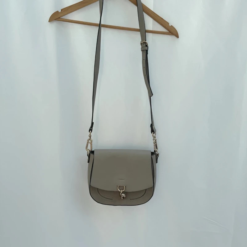 Principles Debenhams Grey Saddle Crossbody Bag Faux Leather Gold-Tone Hardware