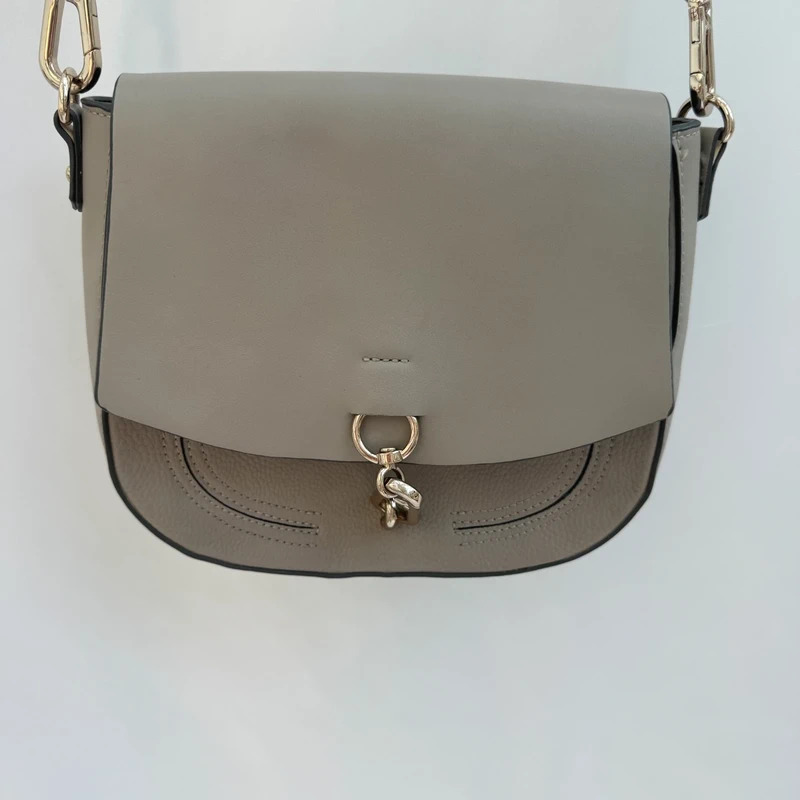 Principles Debenhams Grey Saddle Crossbody Bag Faux Leather Gold-Tone Hardware - Image 2