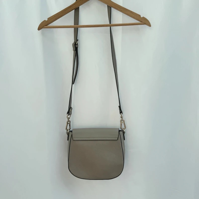 Principles Debenhams Grey Saddle Crossbody Bag Faux Leather Gold-Tone Hardware - Image 13