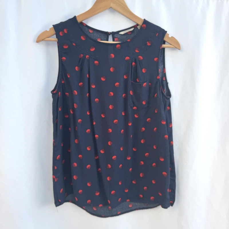 Jack Wills Navy Polka Dot Sleeveless Blouse Red Spot Top UK 12 US 8