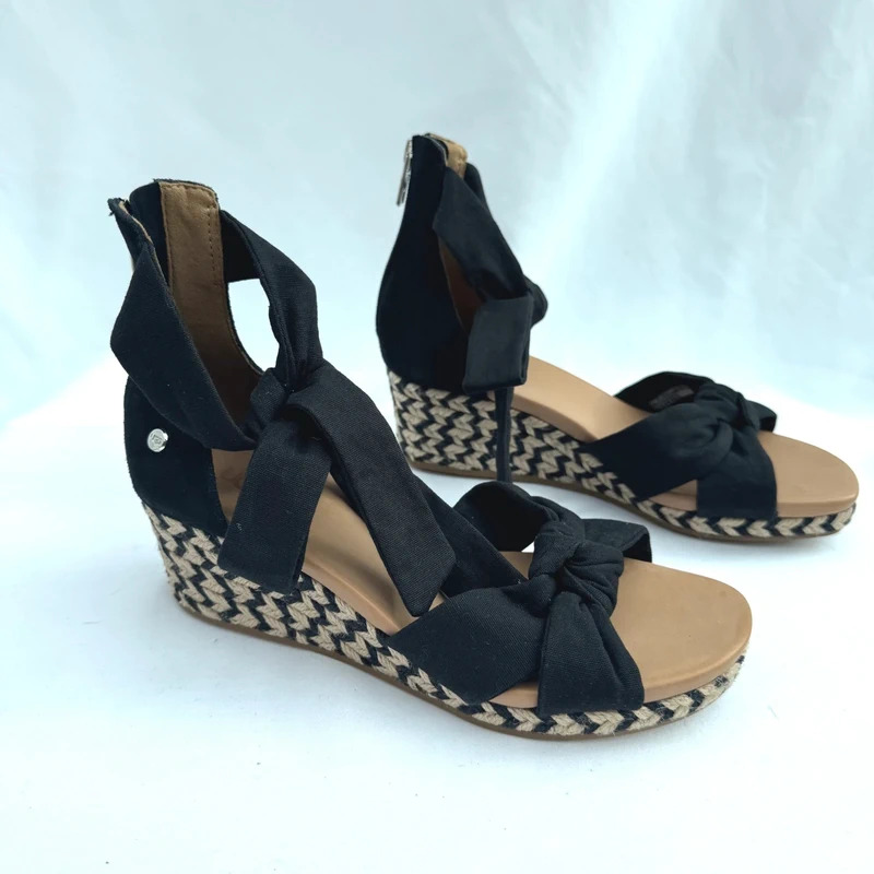 UGG Yarrow Black Canvas Espadrille Wedge Sandals UK5 EU38 Zip Back S/N1119992 - Image 4