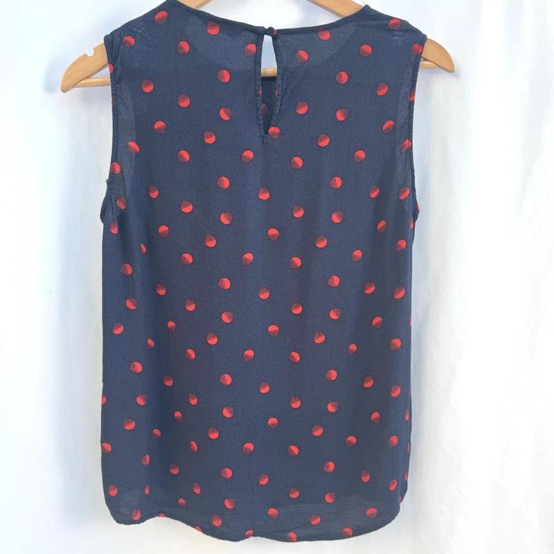 Jack Wills Navy Polka Dot Sleeveless Blouse Red Spot Top UK 12 US 8 - Image 8