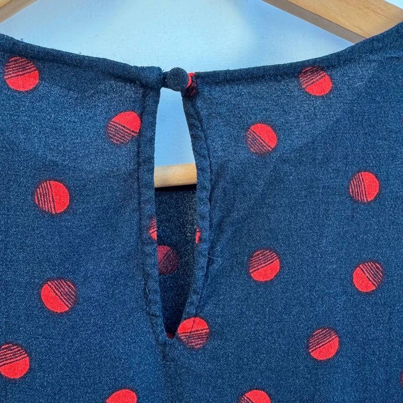 Jack Wills Navy Polka Dot Sleeveless Blouse Red Spot Top UK 12 US 8 - Image 9
