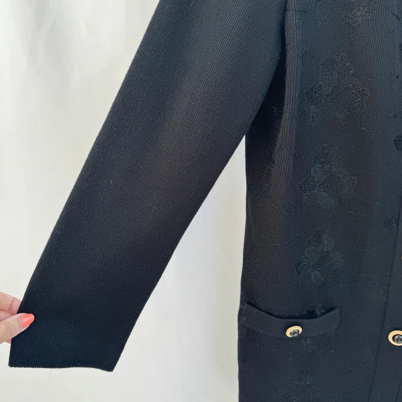 Vintage 90s Leslie Fay Black Embroidered Longline Cardigan Jacket UK 16 - Image 8