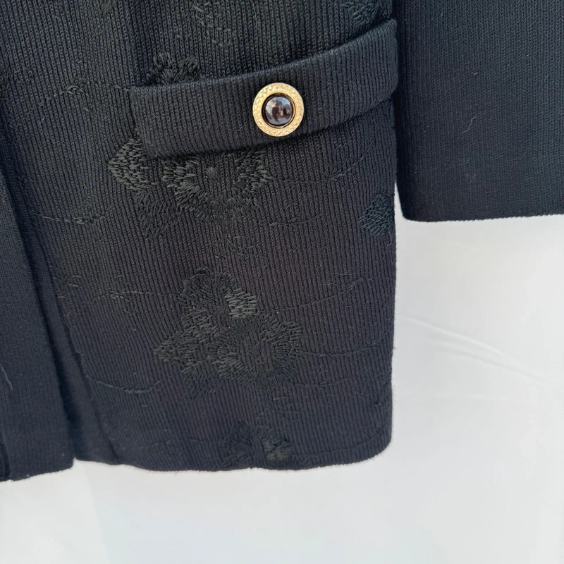 Vintage 90s Leslie Fay Black Embroidered Longline Cardigan Jacket UK 16 - Image 9