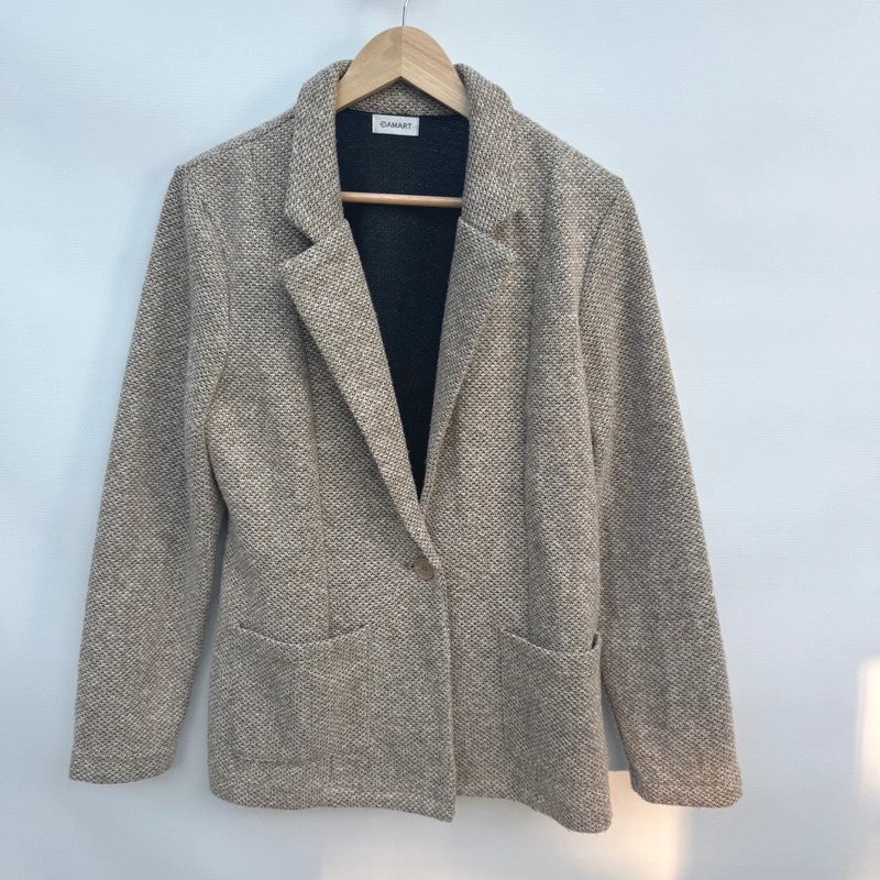 Damart Textured Knit Blazer UK 12 Oatmeal Beige Single Button Pockets