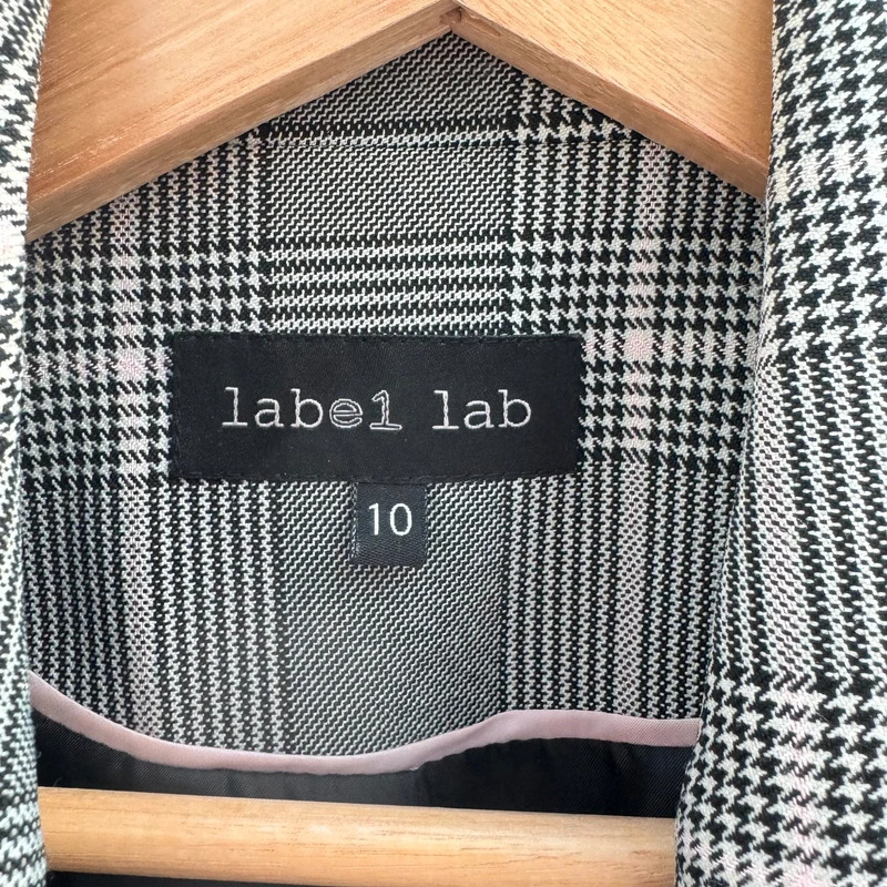 Label Lab Grey Check Tailored Blazer Jacket Pink Detail UK 10 Smart Workwear - Image 2