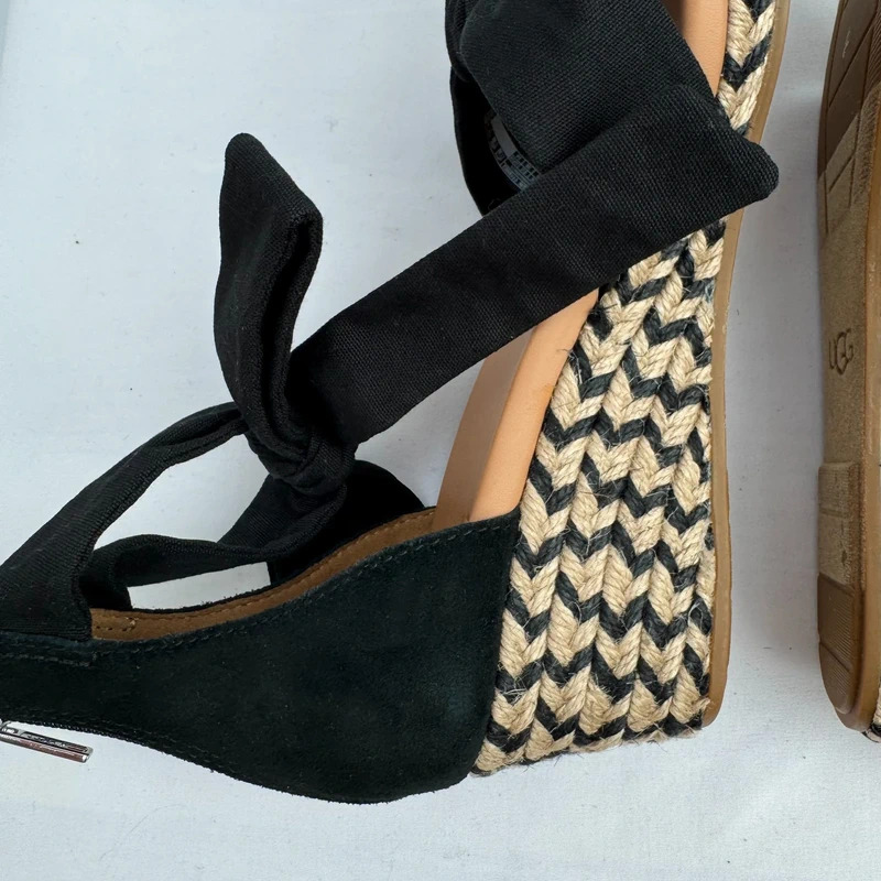 UGG Yarrow Black Canvas Espadrille Wedge Sandals UK5 EU38 Zip Back S/N1119992 - Image 9
