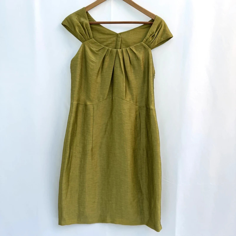 Kaliko UK 16 Chartreuse Olive Linen Dress Jacket Suit Wedding Occasion - Image 2