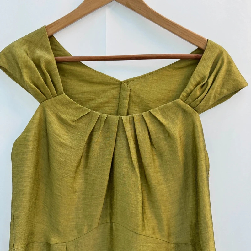 Kaliko UK 16 Chartreuse Olive Linen Dress Jacket Suit Wedding Occasion - Image 3