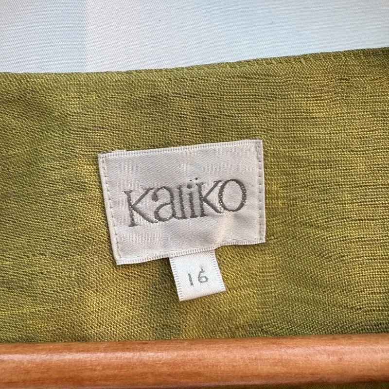 Kaliko UK 16 Chartreuse Olive Linen Dress Jacket Suit Wedding Occasion - Image 11