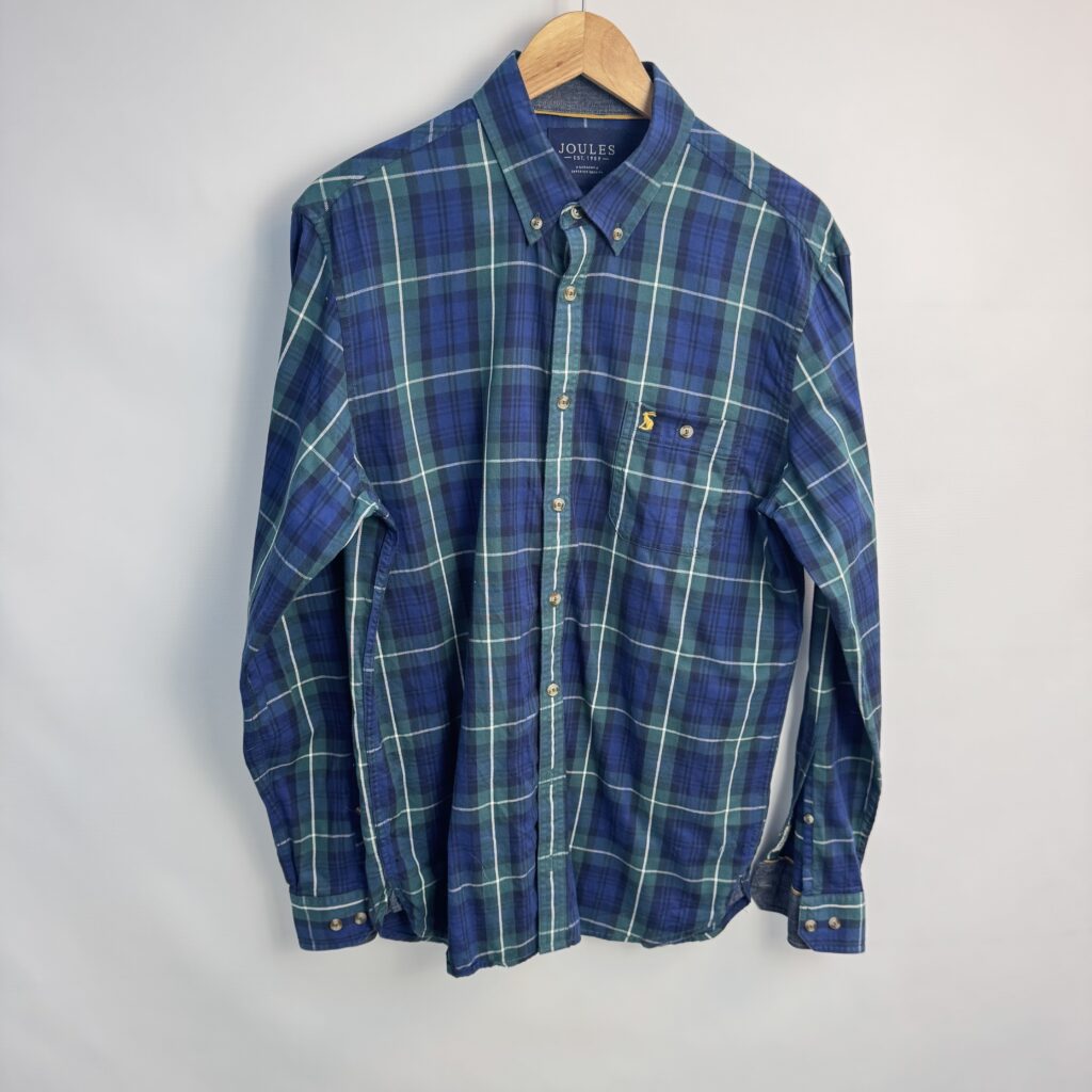 Joules Hewitt Shirt Men's M Blue Green Tartan Check Long Sleeve Button Down