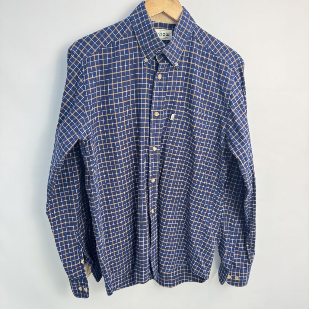 Barbour Bank Men’s Navy Checked Shirt Size S | Brushed Cotton Cord Trim Plaid