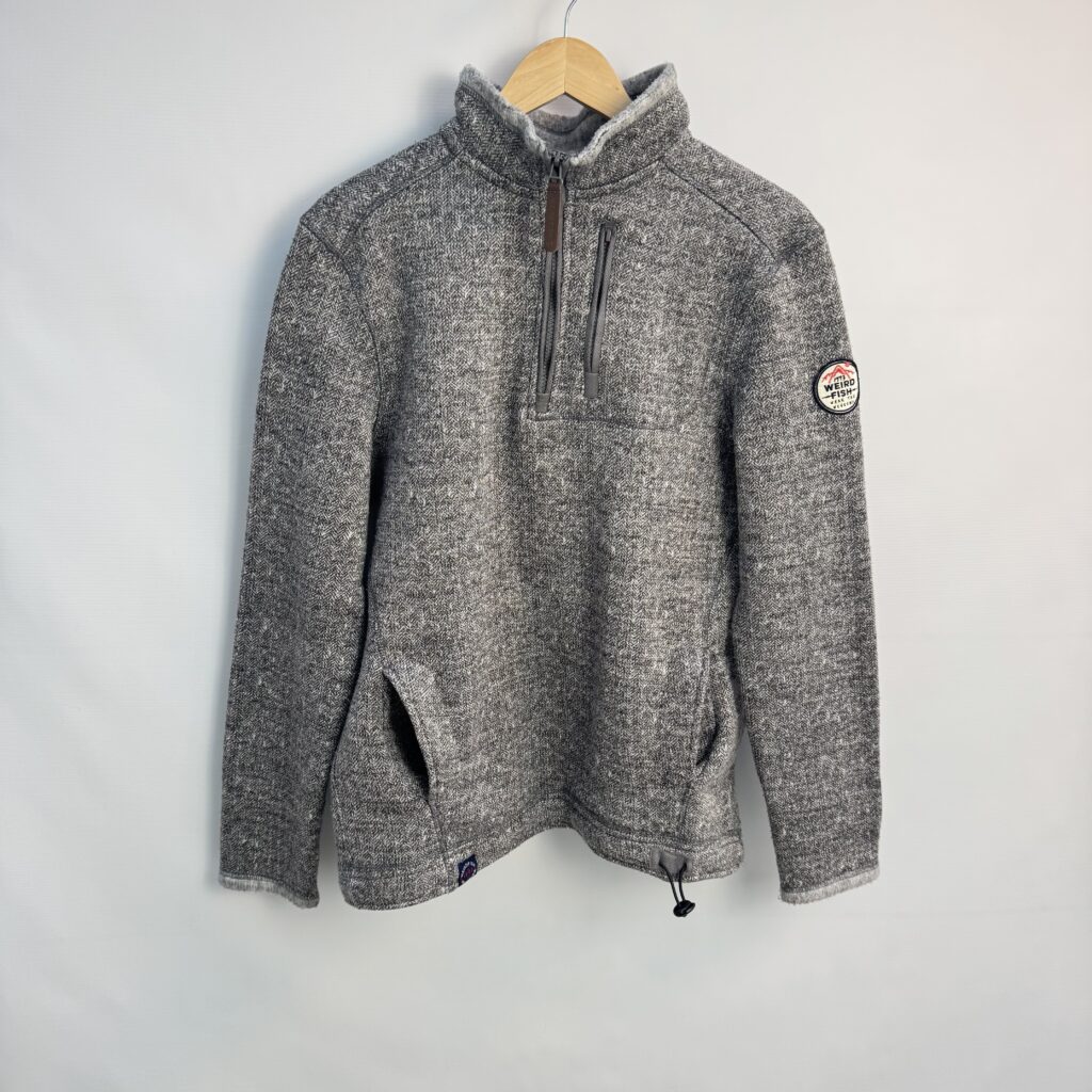 Weird Fish 1/4 Zip Fleece Jumper S Grey Marl Knit Look Men's Pullover Casual Outdoor