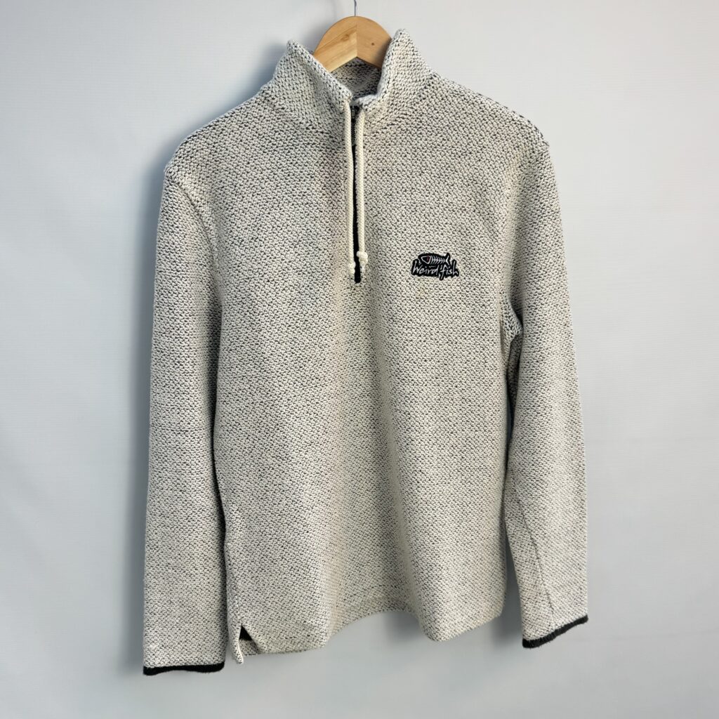 Weird Fish 1/4 Zip Jumper S White Grey Marl Waffle Knit Mens Pullover Casual