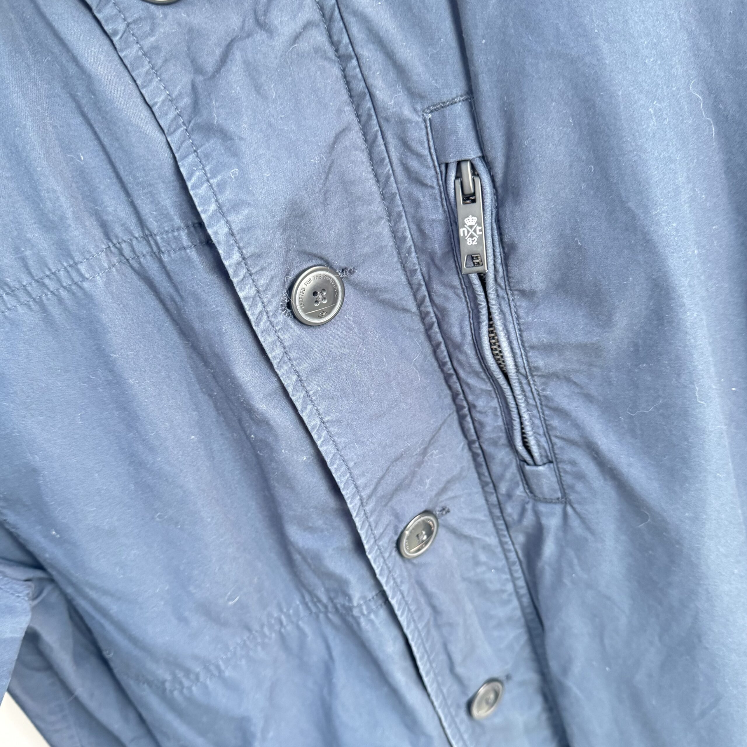 Next Jacket Mens L Navy Cotton Harrington Style Zip Button Casual Coat Large - Image 8