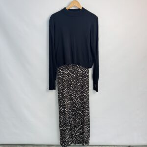 Forever New 2-Piece Set - Black Knit Crop + Vermont Spot Midi Dress - UK 12
