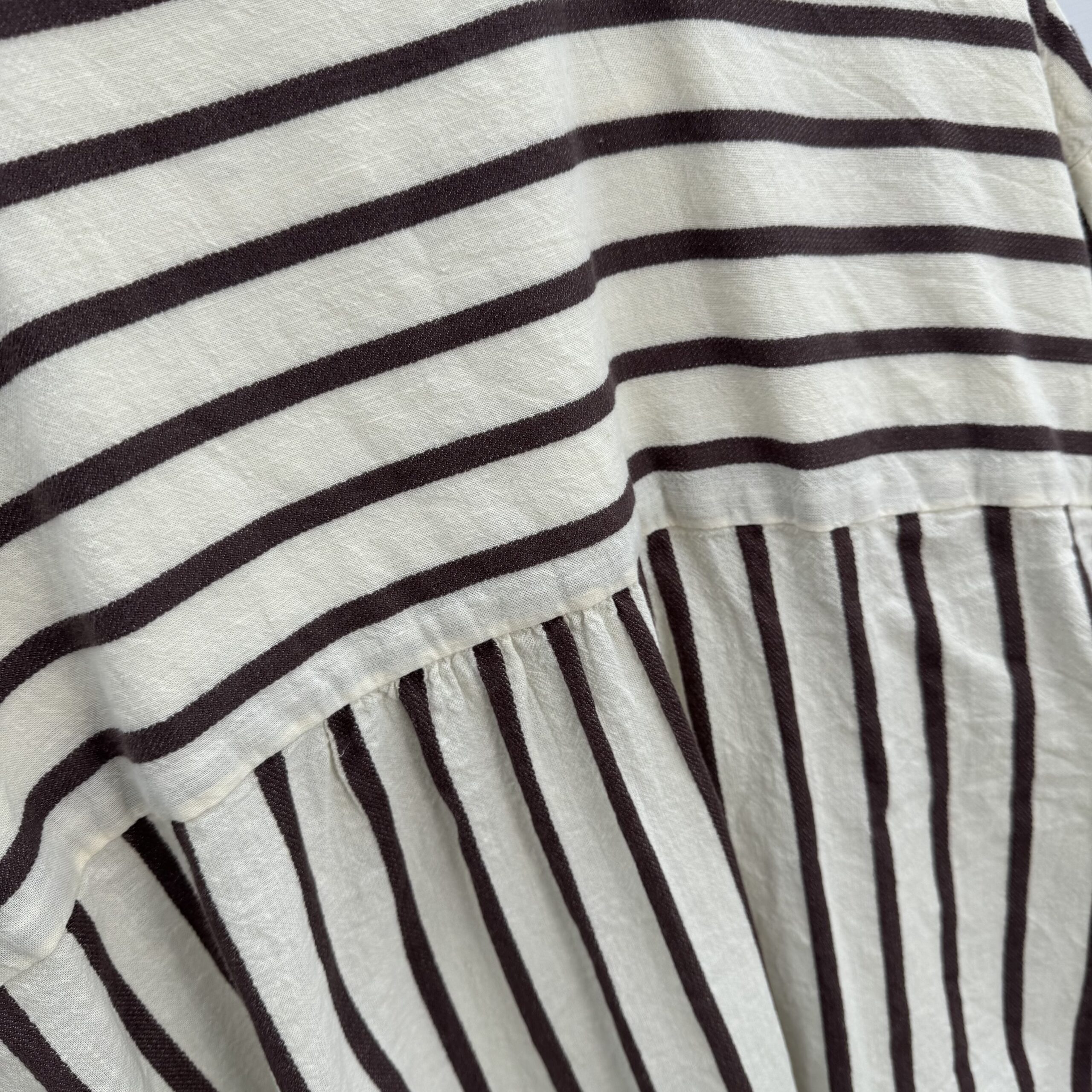 Next Linen Blend 2-Piece Set Cream Brown Stripe Cropped Shirt & Maxi Skirt UK 12 - Image 3