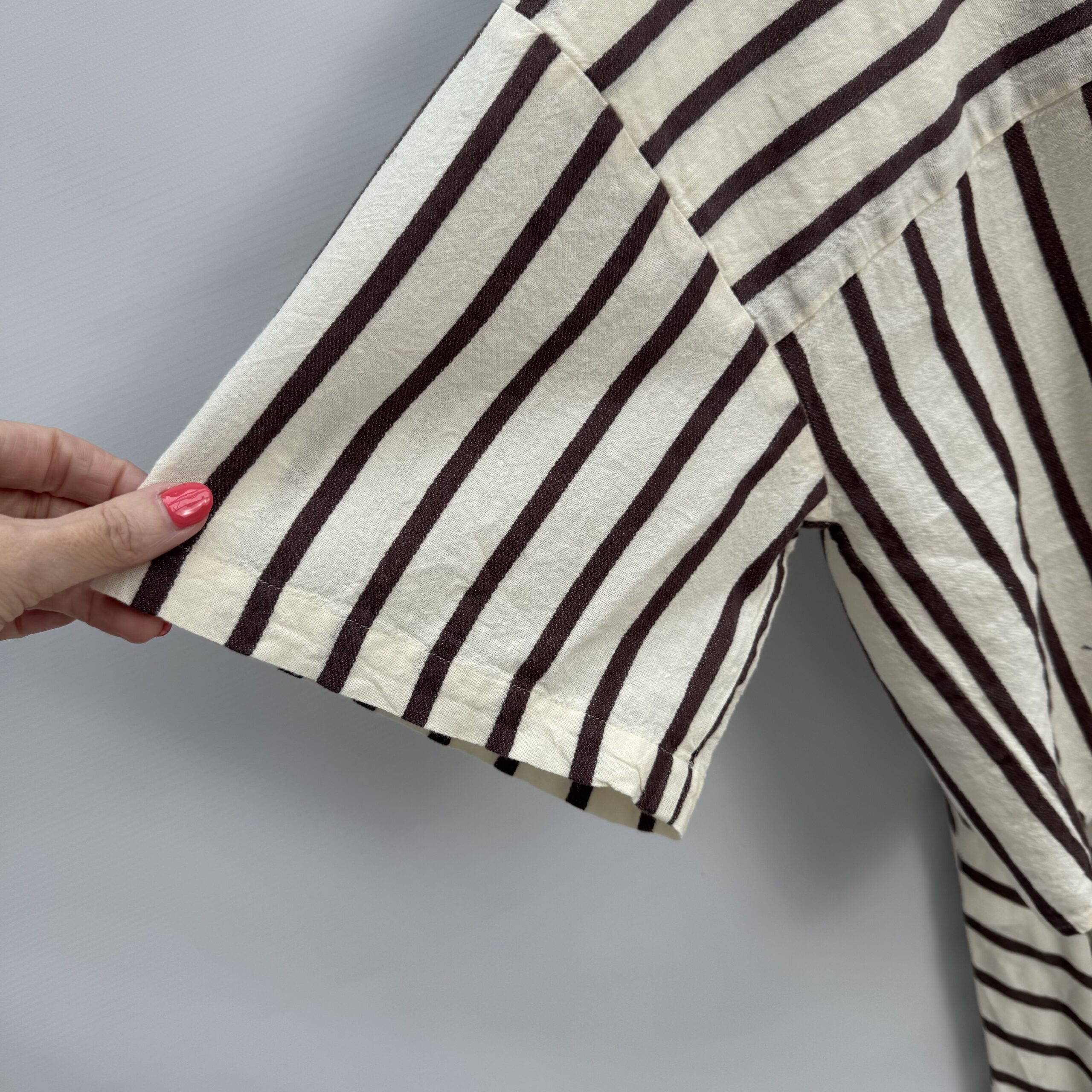 Next Linen Blend 2-Piece Set Cream Brown Stripe Cropped Shirt & Maxi Skirt UK 12 - Image 4