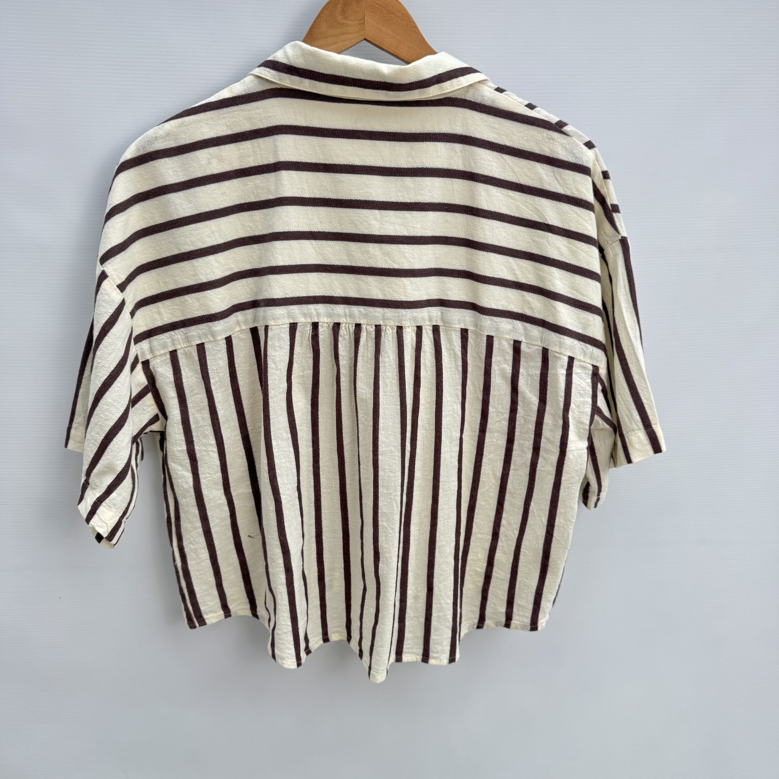 Next Linen Blend 2-Piece Set Cream Brown Stripe Cropped Shirt & Maxi Skirt UK 12 - Image 8