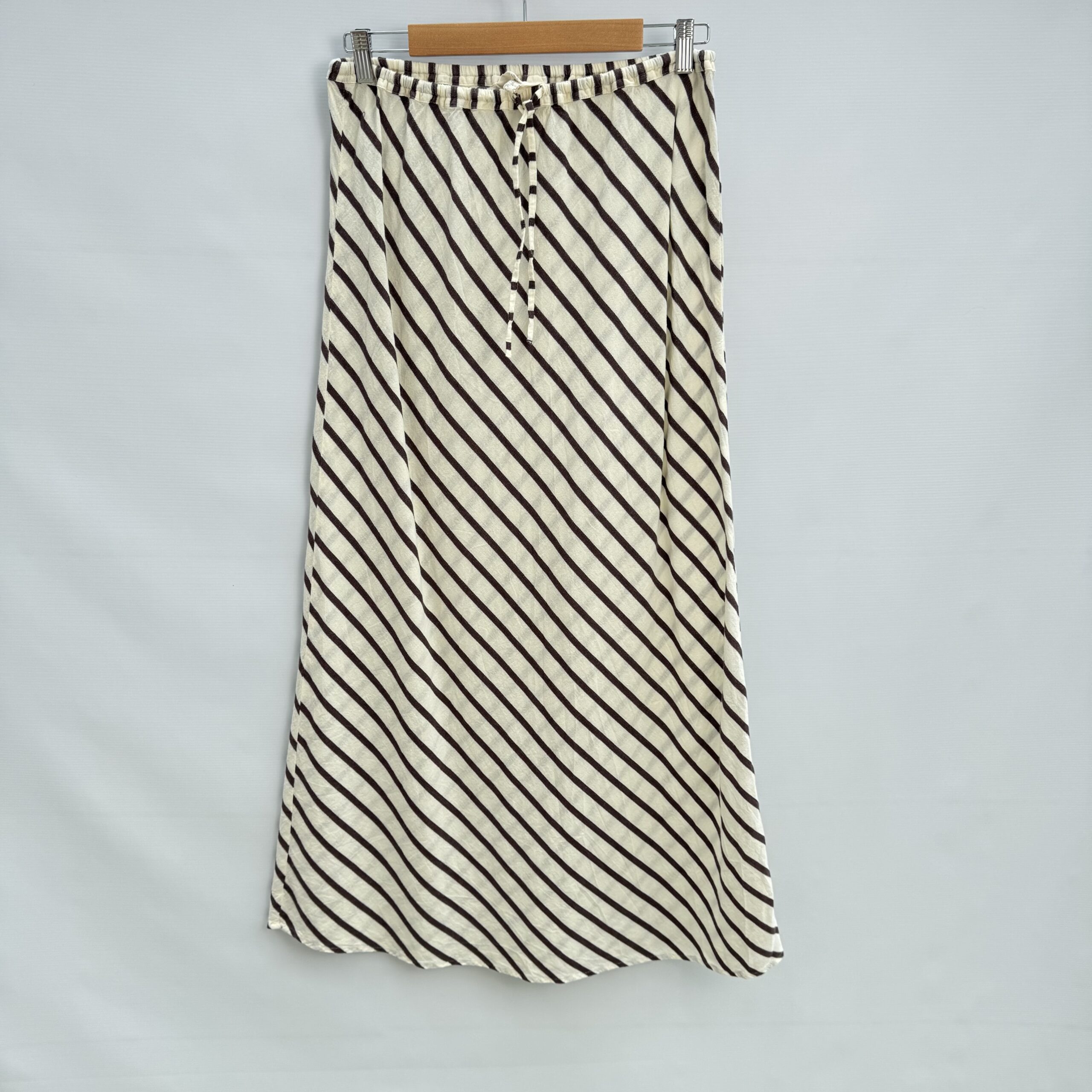 Next Linen Blend 2-Piece Set Cream Brown Stripe Cropped Shirt & Maxi Skirt UK 12 - Image 9