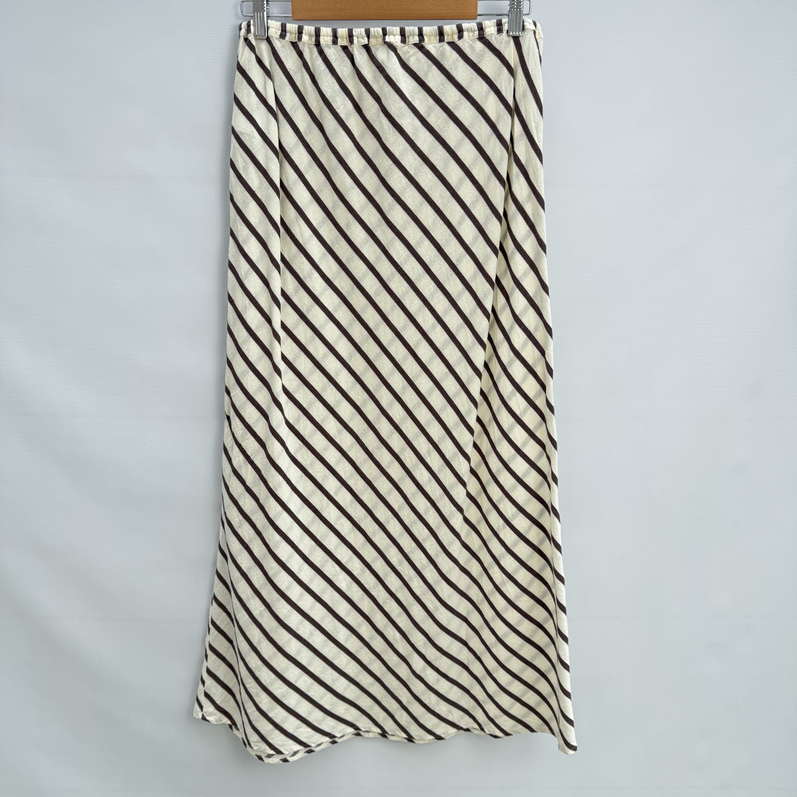 Next Linen Blend 2-Piece Set Cream Brown Stripe Cropped Shirt & Maxi Skirt UK 12 - Image 10