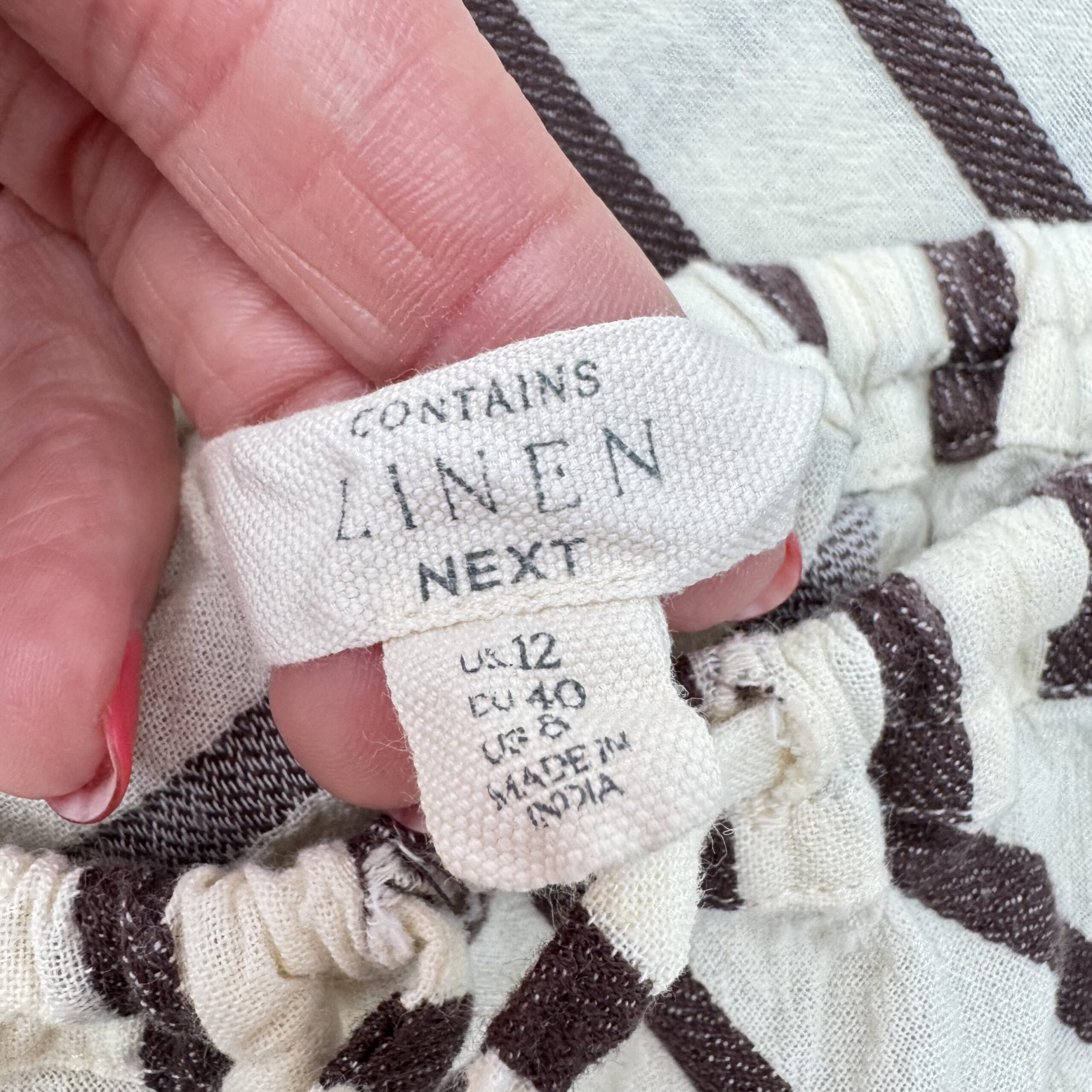 Next Linen Blend 2-Piece Set Cream Brown Stripe Cropped Shirt & Maxi Skirt UK 12 - Image 11