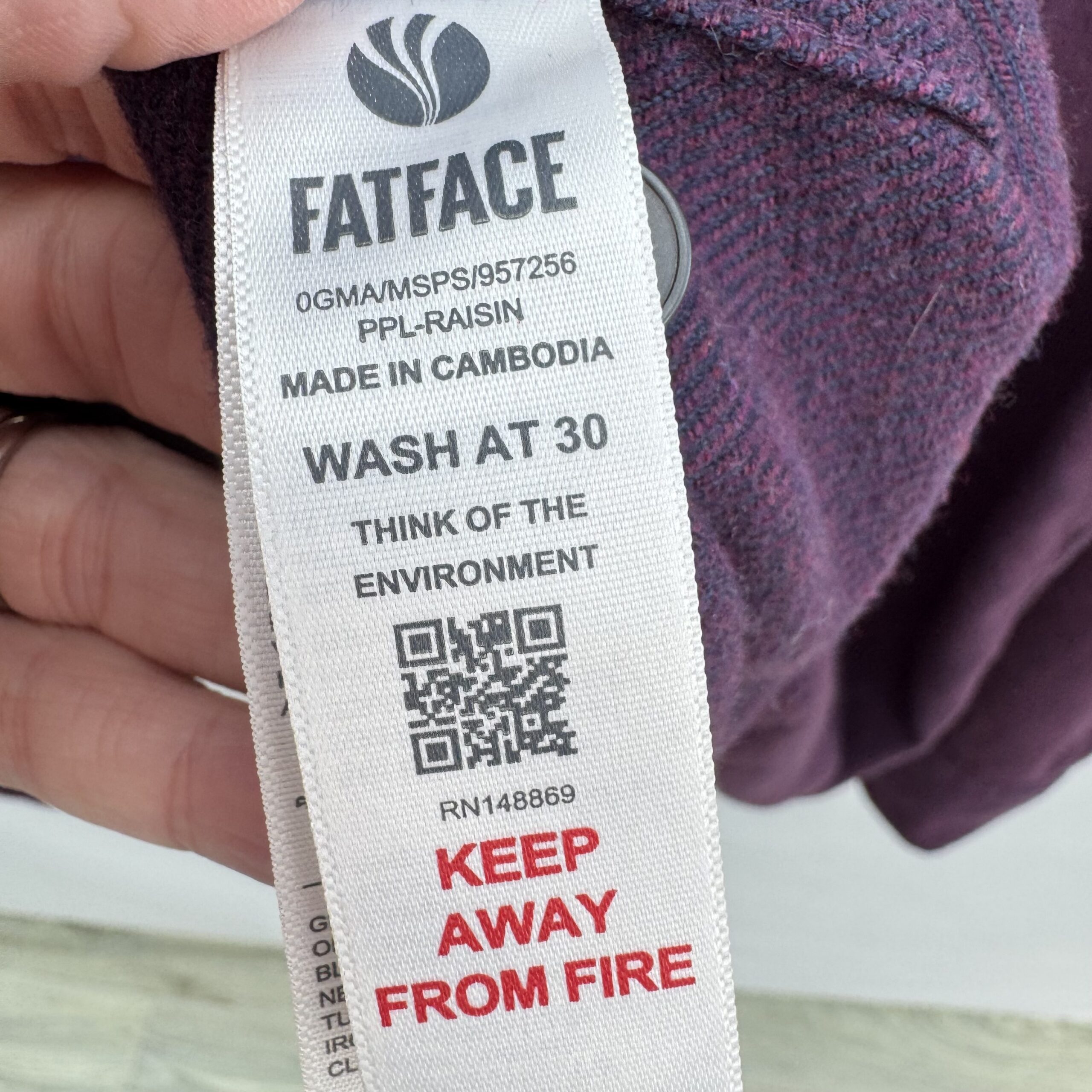 FatFace Men's Purple Raisin Cotton Jersey Overshirt Regular Fit Size Medium - Image 9