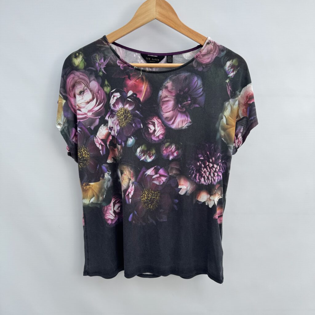 Ted Baker London Floral Print Top Size 2 - UK 10 - 100% Lyocell Dark Botanical